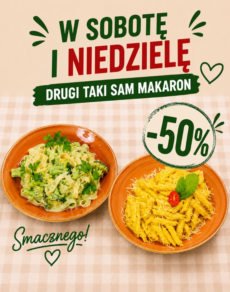 1 Aldente Bistro Krakow promocja na drugi ten sam makaron w sobote i niedziele